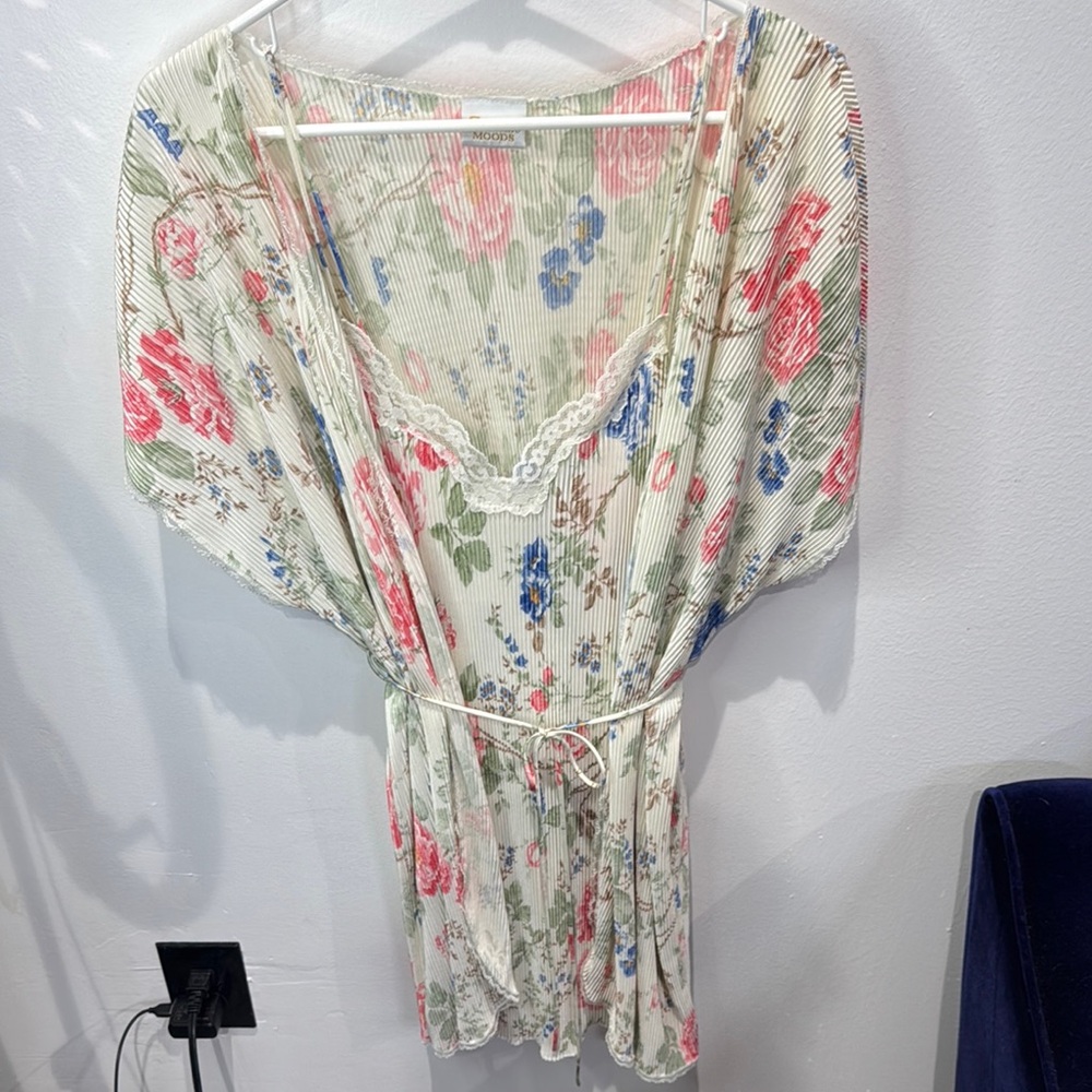 Intimate Mood Cream Floral Slip Nightgown Robe Set Women's Medium‎ Y2K